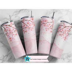 Japanese Cherry Blossom 20 oz Skinny Tumbler Wrap, Sublimation Straight Design PNG - Pink Cherry Blossom Tree Design