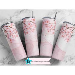 japanese cherry blossom 20 oz skinny tumbler wrap, sublimation straight design png - pink cherry blossom tree design
