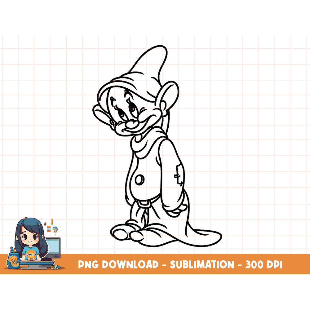 Disney Snow White Dopey Standing Simple Black Outline png, sublimation, digital print.jpg