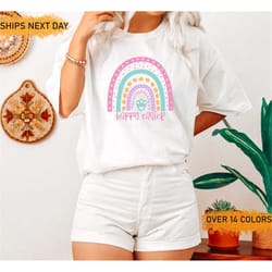 hoppy easter rainbow shirt, women easter shirt, cute easter shirt, easter shirt, happy easter, easter bunny shirt, bunny