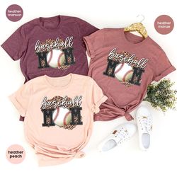 leopard print baseball mom graphic tees, baseball mom crewneck sweatshirt, baseball gifts for baseball fan mama, sports