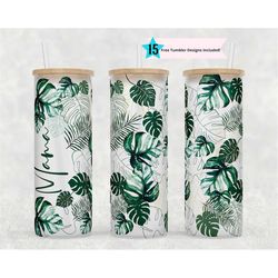 25 oz glass can tumbler wrap, monstera leaf sublimation