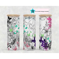 25 oz glass can tumbler wrap, butterfly sublimation design