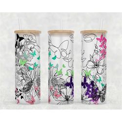 25 oz glass can tumbler wrap, butterfly sublimation design