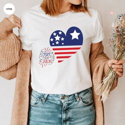 liberty gift, cool 4th of july tshirt, happy independence day, usa flag outfit, heart graphic tees, gift for women, patr