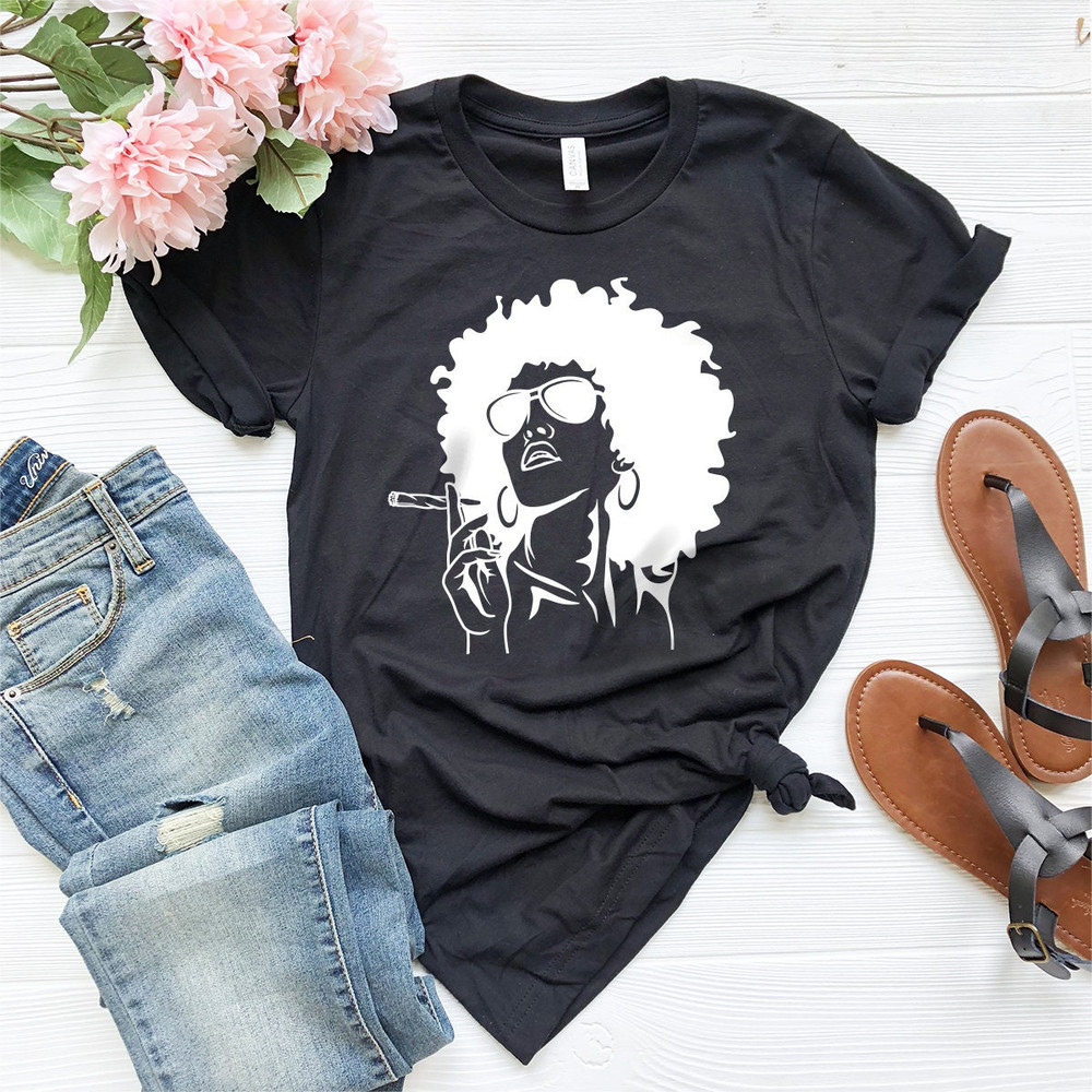 Marijuana Shirt, Weed Shirt, Afro Girl Shirt, Weed Tee, Afro Girl Smoking Shirt, Black Women Weed shirt, 420-Weed Shirt - 2.jpg