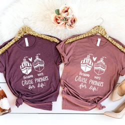 matching couples cruise shirts, couples cruise gifts, husband and wife cruise shirts, honeymoon cruise tshirts, couples