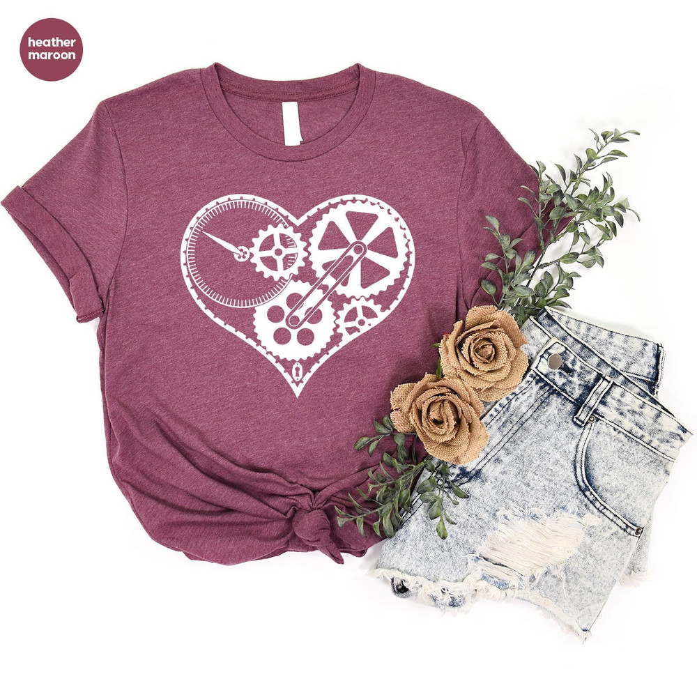 Mechanical Heart Crewneck Sweatshirt for Valentines Day, Heart Graphic Tees, Heart Steampunk Gears Cogs Clockwork Gifts for Engineer Women - 6.jpg