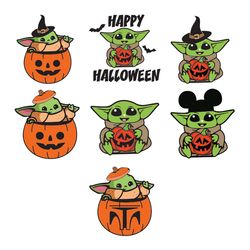 baby yoda bundle halloween pumpkin svg, silhouette svg fies