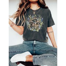 raccoons t shirt, cute raccoon t-shirt, raccoon mom shirt, gifts for her, cottagecore raccoon tee, raccoon with flowers