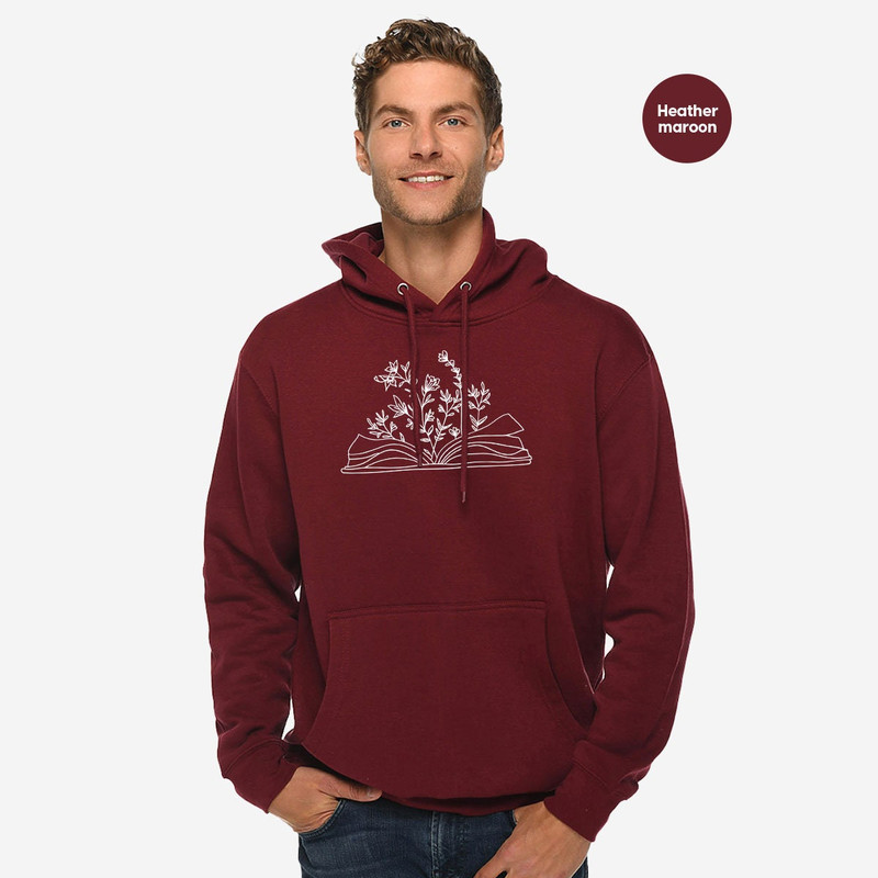 Minimalist Book Hoodies, Cute Wild Flower Sweatshirt, Gifts for Bookworm, Reading Book Long Sleeve Shirt, Aesthetic Floral Hoodie - 3.jpg