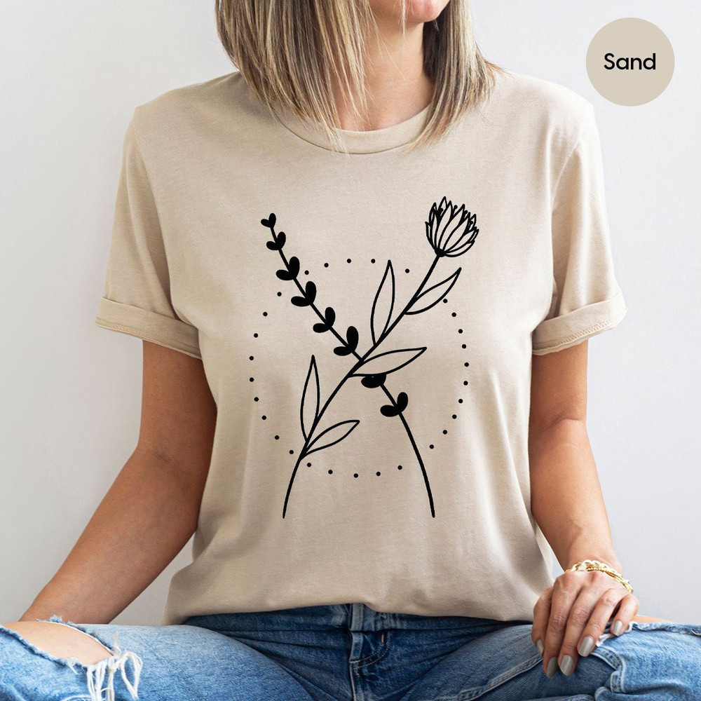 Minimalist Shirts, Floral Design Tshirt, Aesthetic Tshirts, Botanical Gifts, Inspirational Women, Minimal Flower Tshirt, Cute Flowers Tee - 3.jpg