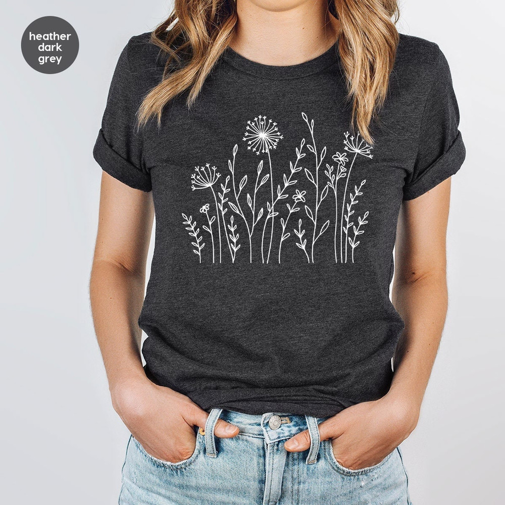 Minimalist T-Shirts, Gifts for Women, Flowers Crewneck Sweatshirt, Aesthetic Tees, Floral Shirts for Women, Wild Flowers Graphic Tees - 1.jpg
