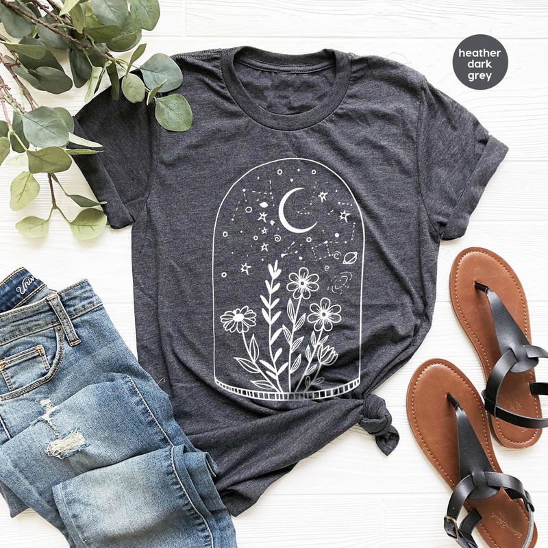 Moon Graphic Tees, Floral Shirt, Vintage T-Shirt, Birth Flower Shirt, Plant Crewneck Sweatshirt, Gift for Her, Botanical Shirt, Retro Shirt - 2.jpg