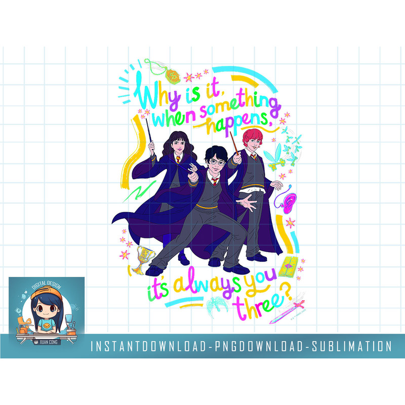 Harry Potter Deathly Hallows 2 Magic Trio Poster png, sublimate, digital download.jpg