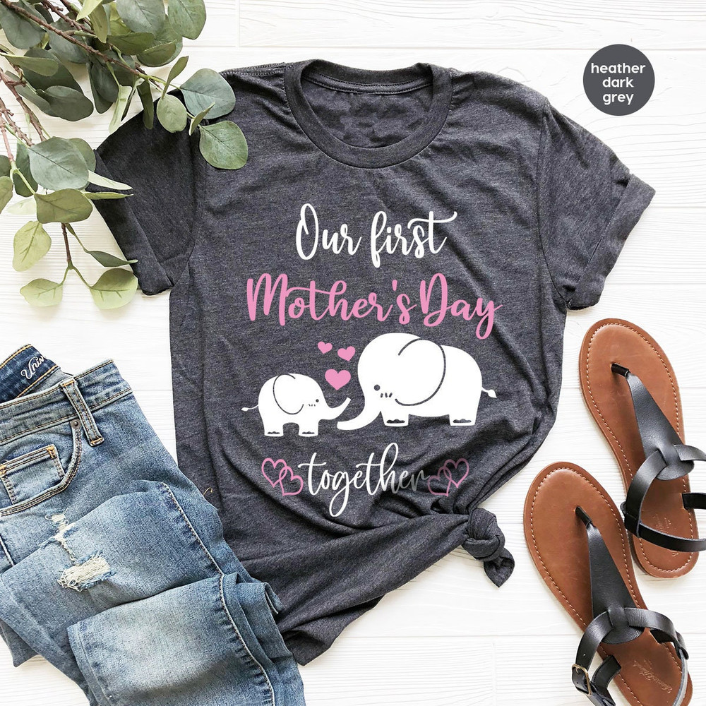 Mothers Day Shirt, First Mothers Day Gift, Mommy and Me Matching Shirts, Our First Mothers Day Together TShirt, Cute Elephant Baby Onesie® - 2.jpg