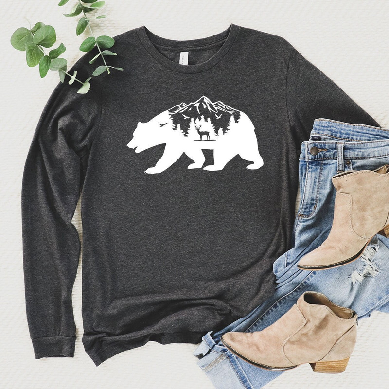Mountain and Nature Long Sleeve Shirt, Camping Shirt, Gift For Camper, Hiking and Outdoor Longsleeve Shirt, Bear Deer Shirt, Vacation TShirt - 1.jpg