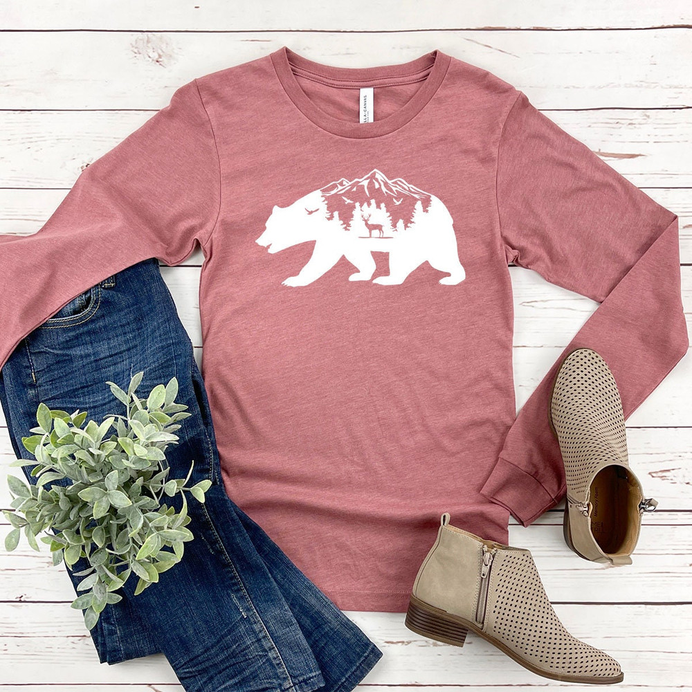 Mountain and Nature Long Sleeve Shirt, Camping Shirt, Gift For Camper, Hiking and Outdoor Longsleeve Shirt, Bear Deer Shirt, Vacation TShirt - 3.jpg