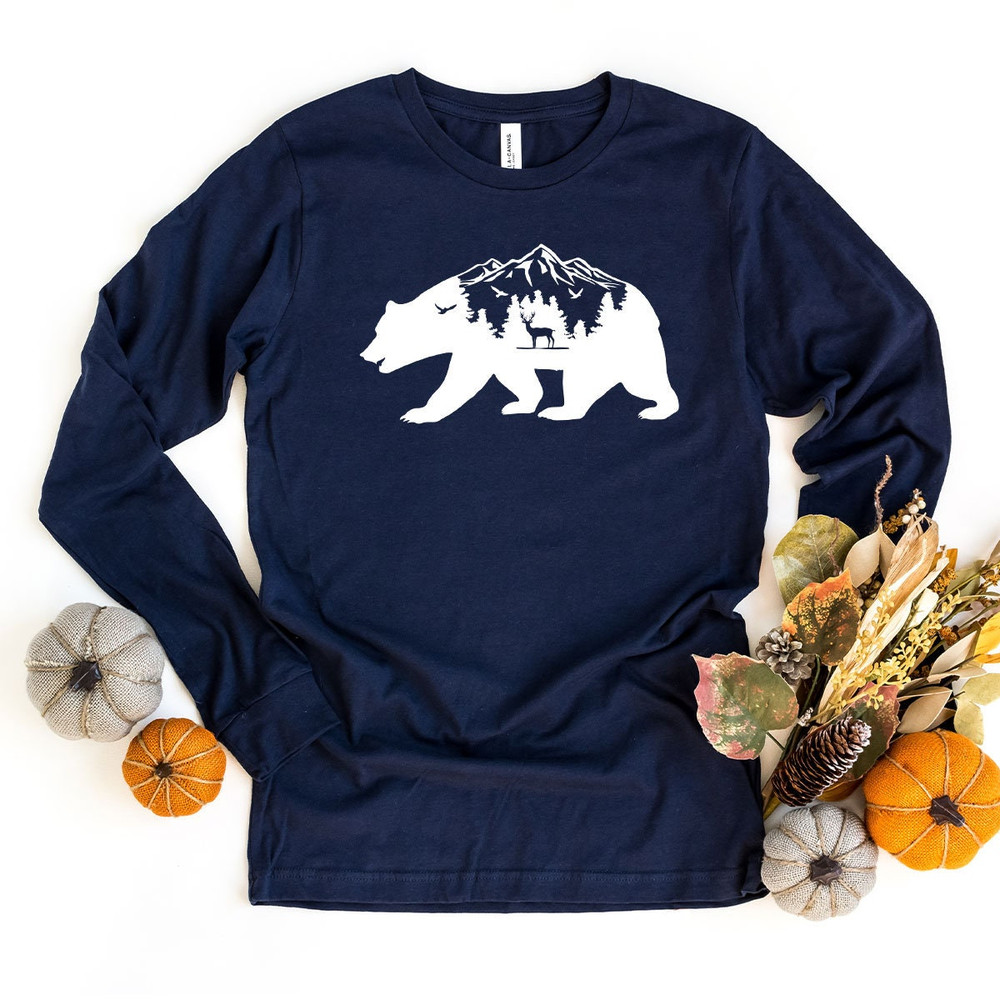 Mountain and Nature Long Sleeve Shirt, Camping Shirt, Gift For Camper, Hiking and Outdoor Longsleeve Shirt, Bear Deer Shirt, Vacation TShirt - 4.jpg
