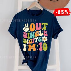 peace out single digits retro groovy 10th birthday girl shirt, girls birthday shirt,