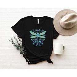 floral dragonfly t-shirt, dragonfly shirt, cute gift for women, gift for friend, insect shirt, dragonfly lover gift, ani