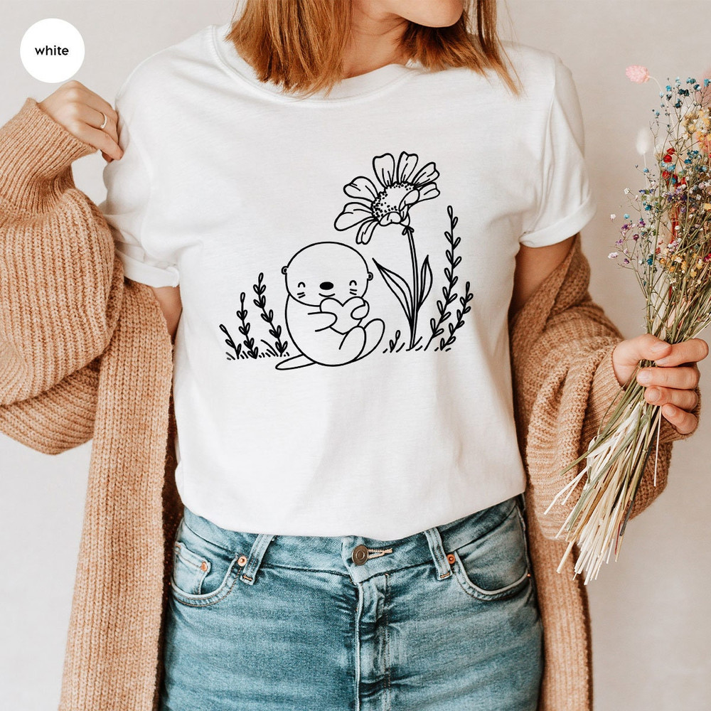 Otter Graphic Tees, Animal Shirt, Cute Otter Shirt, Floral T-Shirt, Otter Gifts, Flower Shirt, Nature Shirt, Funny Otter T-Shirt - 2.jpg