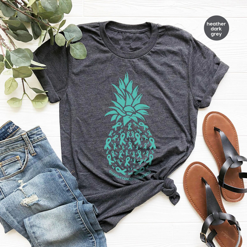 Ovarian Cancer Awareness Gifts, Pineapple Graphic Tees, Cancer Patient Gifts, Cancer Ribbon Tee, Cancer Survivor Gift, Cancer Support Shirt - 2.jpg