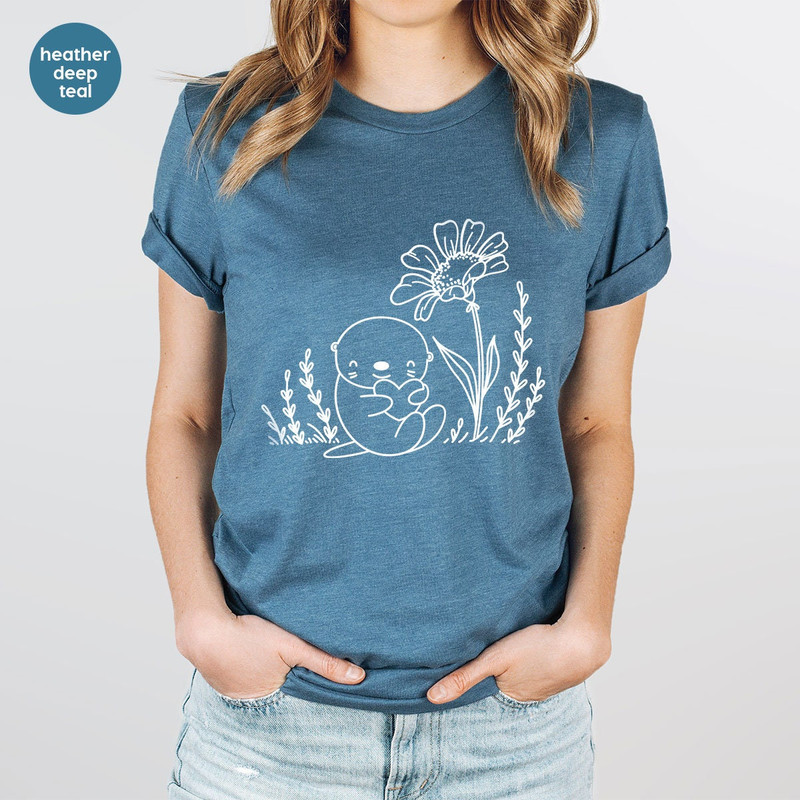 Otter Graphic Tees, Animal Shirt, Cute Otter Shirt, Floral T-Shirt, Otter Gifts, Flower Shirt, Nature Shirt, Funny Otter T-Shirt - 4.jpg