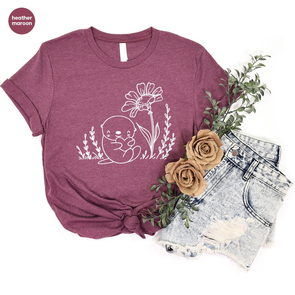 Otter Graphic Tees, Animal Shirt, Cute Otter Shirt, Floral T-Shirt, Otter Gifts, Flower Shirt, Nature Shirt, Funny Otter T-Shirt - 5.jpg