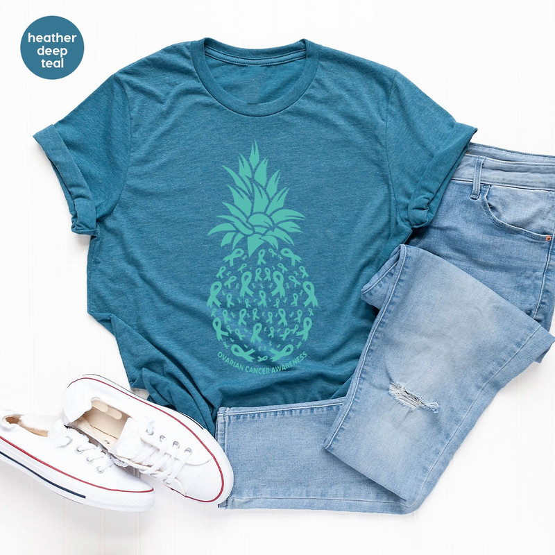 Ovarian Cancer Awareness Gifts, Pineapple Graphic Tees, Cancer Patient Gifts, Cancer Ribbon Tee, Cancer Survivor Gift, Cancer Support Shirt - 5.jpg