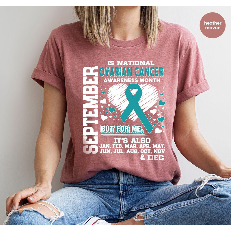 Ovarian Cancer Tshirt, September Awareness Month, Cancer Survivor Gift, Cancer Ribbon Graphic Tees, Ovarian Cancer Gifts, Warrior Outfit - 1.jpg