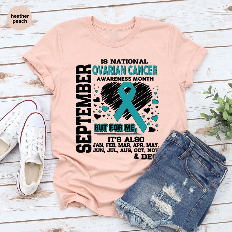 Ovarian Cancer Tshirt, September Awareness Month, Cancer Survivor Gift, Cancer Ribbon Graphic Tees, Ovarian Cancer Gifts, Warrior Outfit - 2.jpg