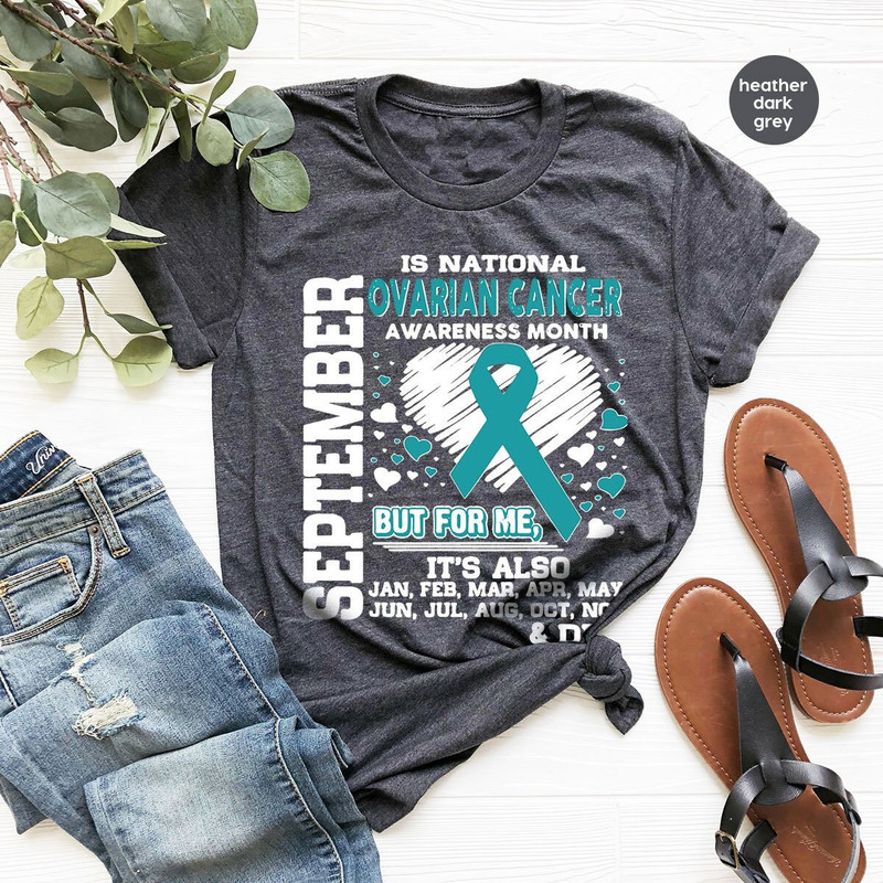 Ovarian Cancer Tshirt, September Awareness Month, Cancer Survivor Gift, Cancer Ribbon Graphic Tees, Ovarian Cancer Gifts, Warrior Outfit - 3.jpg