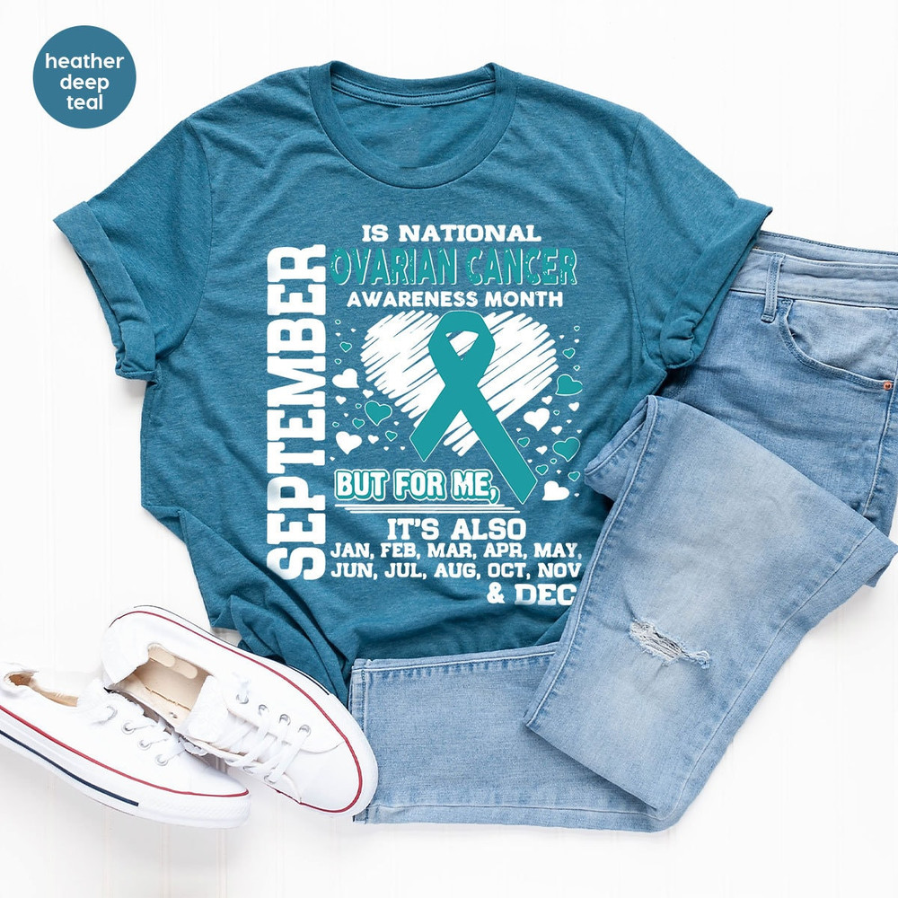 Ovarian Cancer Tshirt, September Awareness Month, Cancer Survivor Gift, Cancer Ribbon Graphic Tees, Ovarian Cancer Gifts, Warrior Outfit - 6.jpg