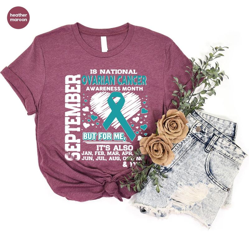 Ovarian Cancer Tshirt, September Awareness Month, Cancer Survivor Gift, Cancer Ribbon Graphic Tees, Ovarian Cancer Gifts, Warrior Outfit - 7.jpg