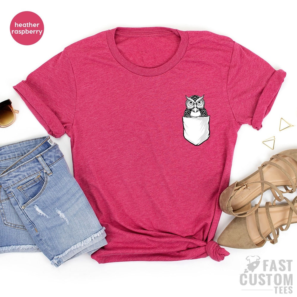 Owl Pocket Shirt, Owl Lover Gift, Cute Owl Kids Shirt, Owl Toddler Shirt, Animal Lover Shirt, Owl Birthday Gift, Women's Owl Shirt - 5.jpg