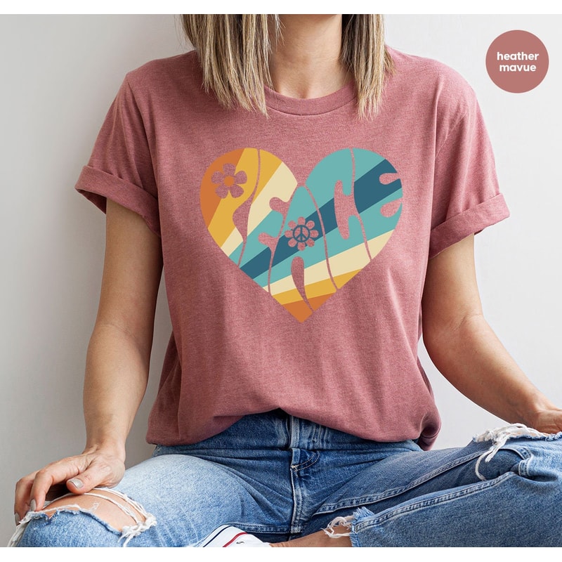 Peace Shirt, Vintage T Shirt, Retro Graphic Tees, Groovy Crewneck Sweatshirt, Minimalist Shirt, Aesthetic Peace Shirt, Boho Shirts For Women - 2.jpg