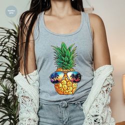 pineapple tank, summer tank, holiday tank, funny pineapple graphic tees, beach vneck tank, summer outfit, gift for her