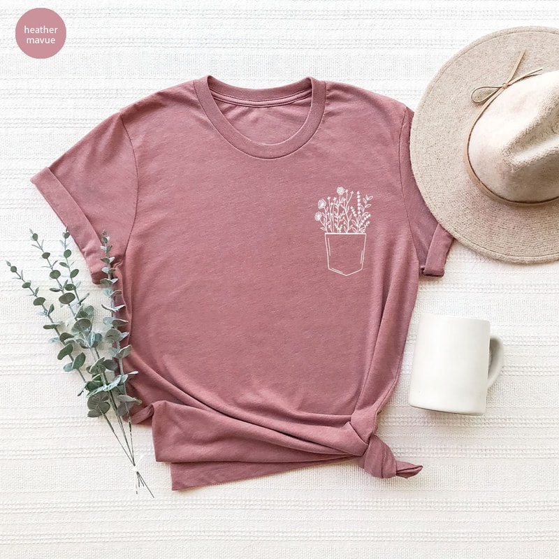 Pocket Flower Shirt, Pocket Tee, Plant Shirt, Botanical Shirt, Pocket Shirts For Her, Gardening Shirt, Aesthetic Shirt, Spring Shirt - 2.jpg