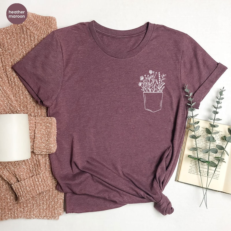Pocket Flower Shirt, Pocket Tee, Plant Shirt, Botanical Shirt, Pocket Shirts For Her, Gardening Shirt, Aesthetic Shirt, Spring Shirt - 4.jpg