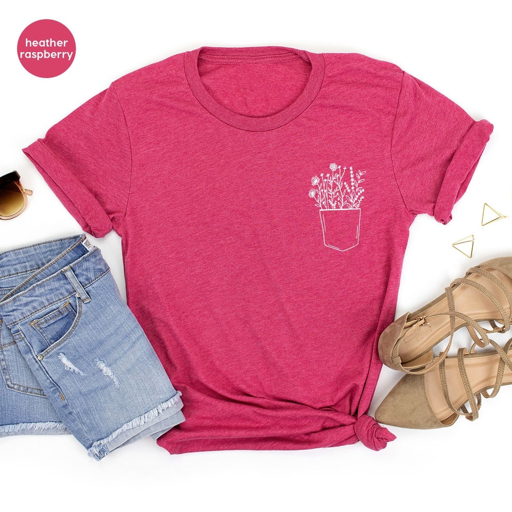 Pocket Flower Shirt, Pocket Tee, Plant Shirt, Botanical Shirt, Pocket Shirts For Her, Gardening Shirt, Aesthetic Shirt, Spring Shirt - 8.jpg