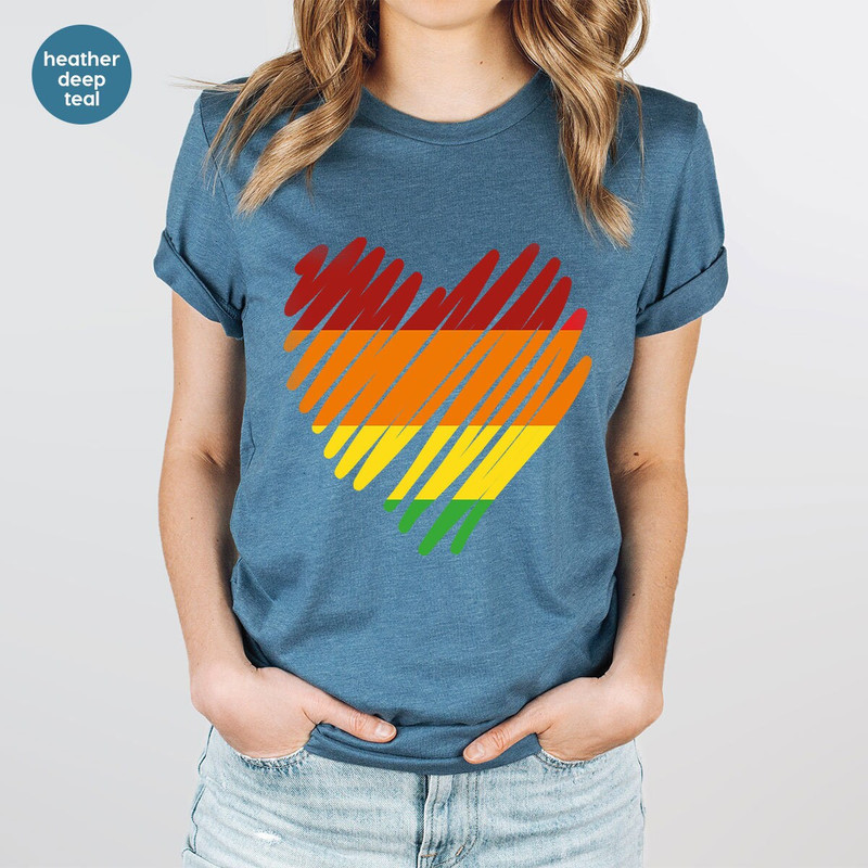 Pride Heart T Shirt, LGBTQ Graphic Tees, Cute Gay Shirts, Lesbian Outfit, Gifts for Friend, Pride Awareness Month, Trans Vneck Tshirts - 7.jpg