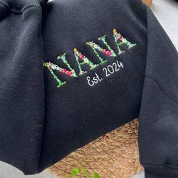 Personalized Nana Flower Embroidered Sweatshirt, Custom Nana Embroidered Crewneck With Kids Names, Gift For Mom