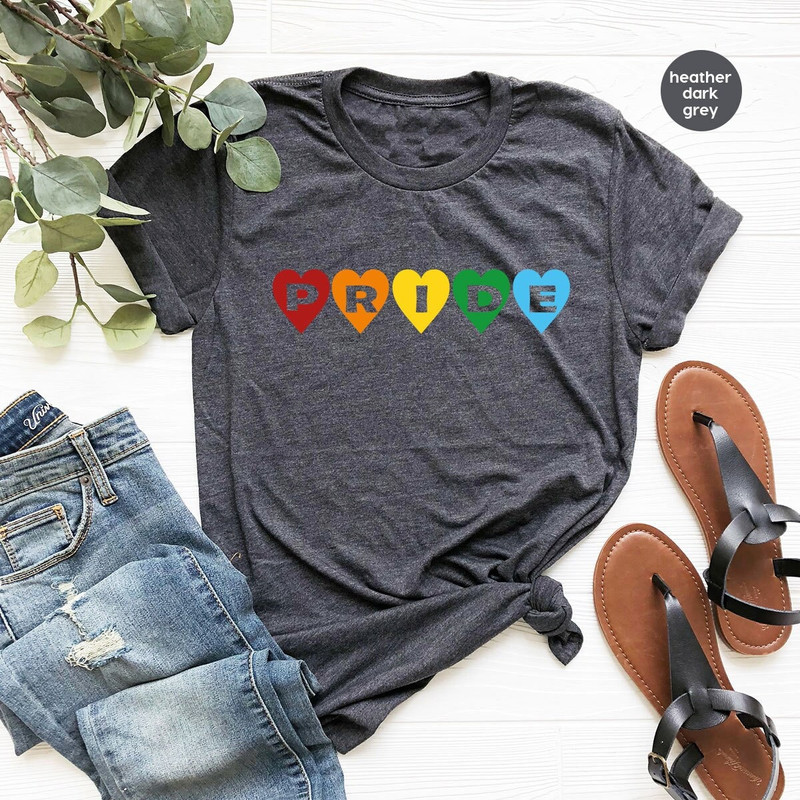 Pride Shirts, LGBTQ Awareness T Shirt, Lesbian Vneck TShirts, Bisexual Outfit, Trans Pride Gifts, Gay T-Shirts, Rainbow Heart Graphic Tees - 1.jpg