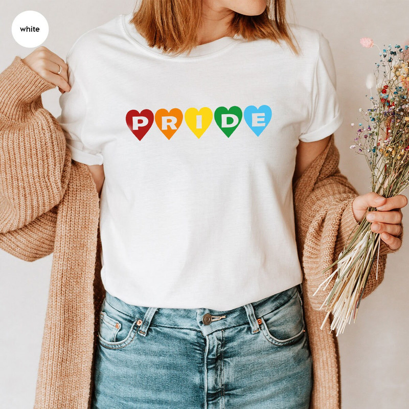 Pride Shirts, LGBTQ Awareness T Shirt, Lesbian Vneck TShirts, Bisexual Outfit, Trans Pride Gifts, Gay T-Shirts, Rainbow Heart Graphic Tees - 3.jpg