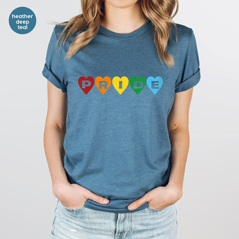 Pride Shirts, LGBTQ Awareness T Shirt, Lesbian Vneck TShirts, Bisexual Outfit, Trans Pride Gifts, Gay T-Shirts, Rainbow Heart Graphic Tees - 6.jpg