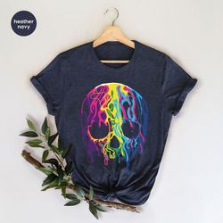 rainbows skulls shirt,spooky t shirt,skulls shirt,goth shirt,skeleton t shirt,skulls clothing,trendy shirt for women, ae