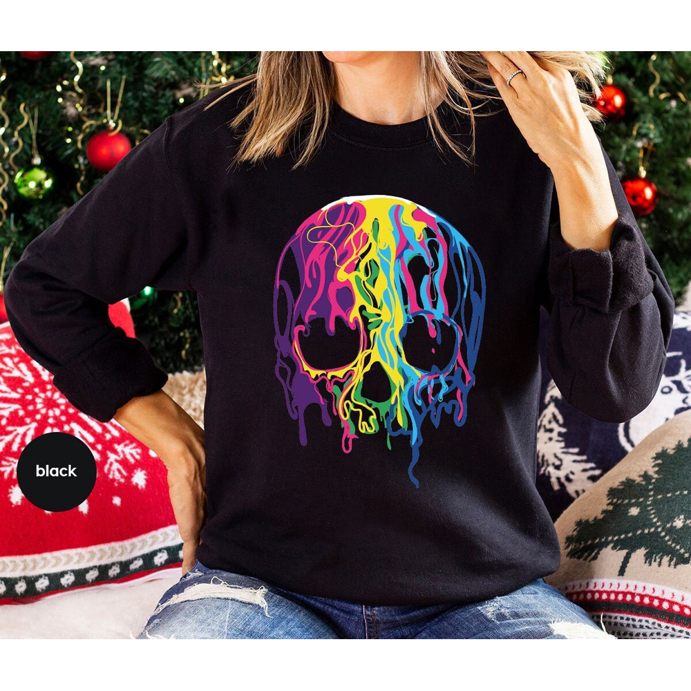Rainbows Skulls Sweatshirt, Spooky Tee,Skulls Shirt,Goth Shirt,Skeleton Hoodie,Skulls Clothing,Trendy Shirt For Women, Aesthetic Long Sleeve - 1.jpg