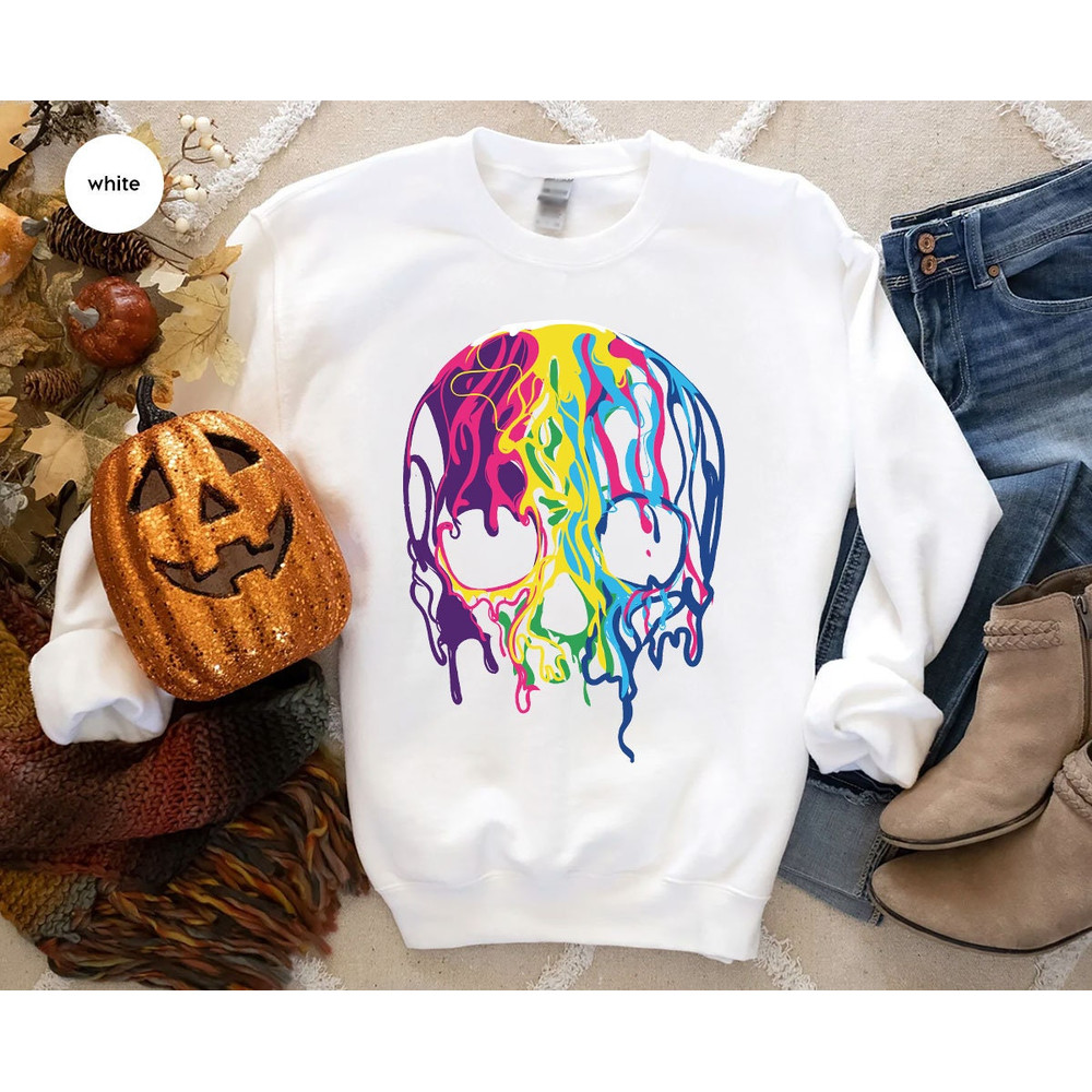 Rainbows Skulls Sweatshirt, Spooky Tee,Skulls Shirt,Goth Shirt,Skeleton Hoodie,Skulls Clothing,Trendy Shirt For Women, Aesthetic Long Sleeve - 2.jpg