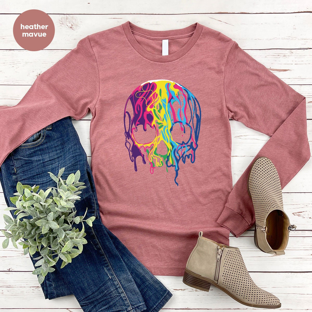 Rainbows Skulls Sweatshirt, Spooky Tee,Skulls Shirt,Goth Shirt,Skeleton Hoodie,Skulls Clothing,Trendy Shirt For Women, Aesthetic Long Sleeve - 3.jpg